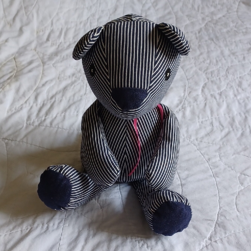 Oshkosh B'Gosh HICKORY Striped Blue & White Fabric Plush Bear